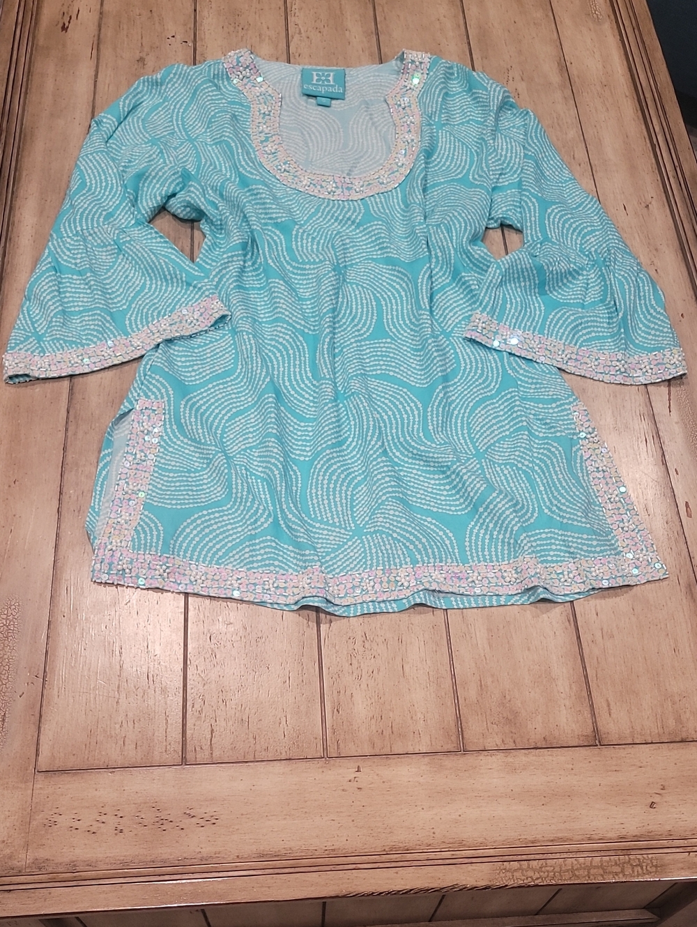 escapada Aqua Sequin-Edged Wave Print Tunic